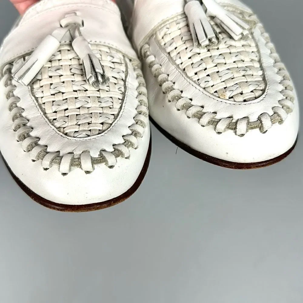 Jon Franco Pirelli Italy Tasseled Loafers White Leather Women’s 44 US 11,5